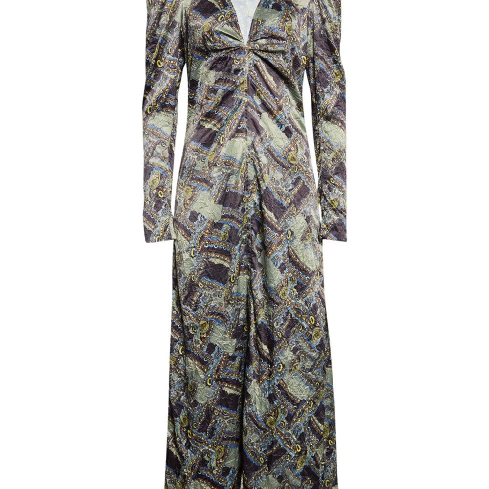 Ganni Purple and Blue Patterned Long Sleeve Dress